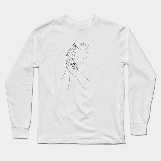 Minimal woman line artwork Long Sleeve T-Shirt by MinimalLineARt